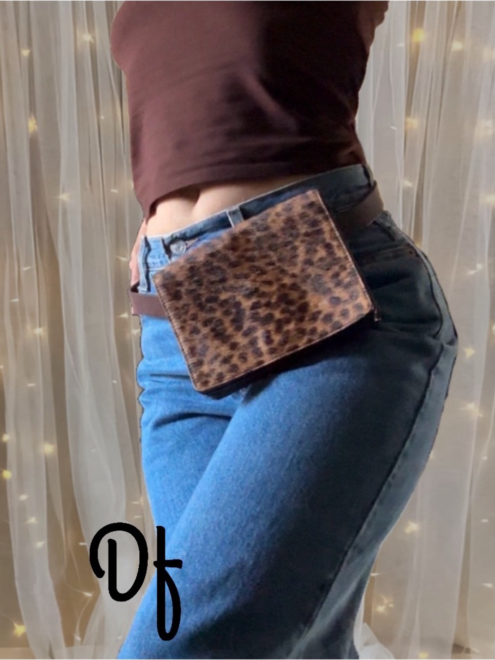 NWT J.Jill Leopard Print Calf Hair Leather Belt Bag - Brown M-L